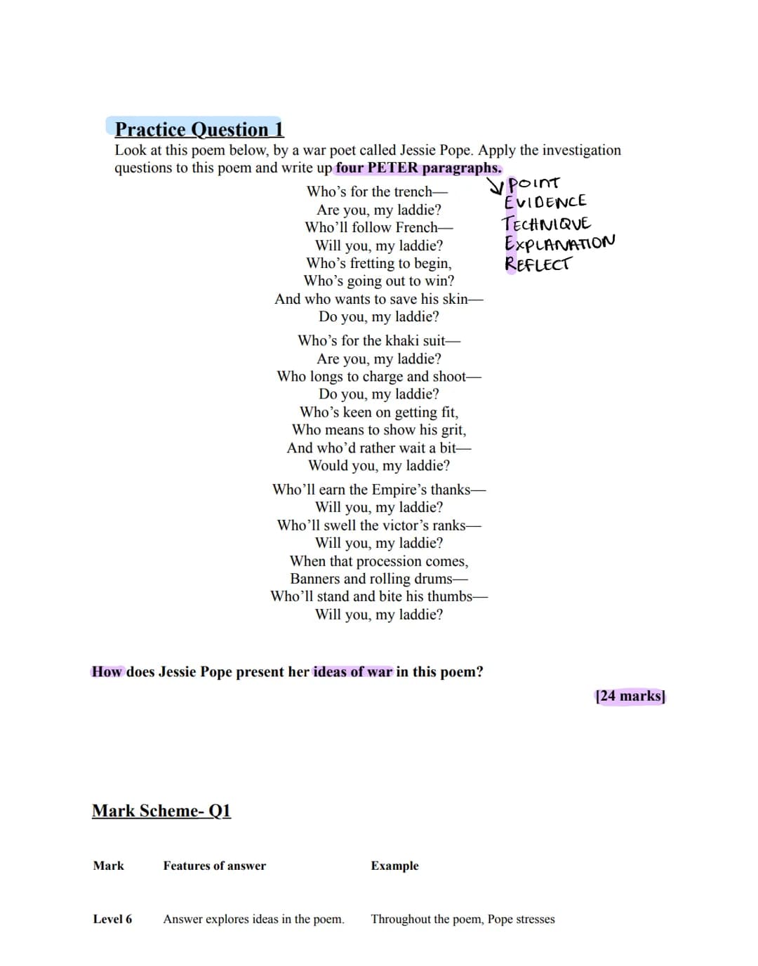 AQA GCSE
ENGLISH LITERATURE:
PAPER 2, SECTION C
UNSEEN POETRY
REVISION GUIDE
se
Question 1
b
The first question will be about one poem.
a
Al