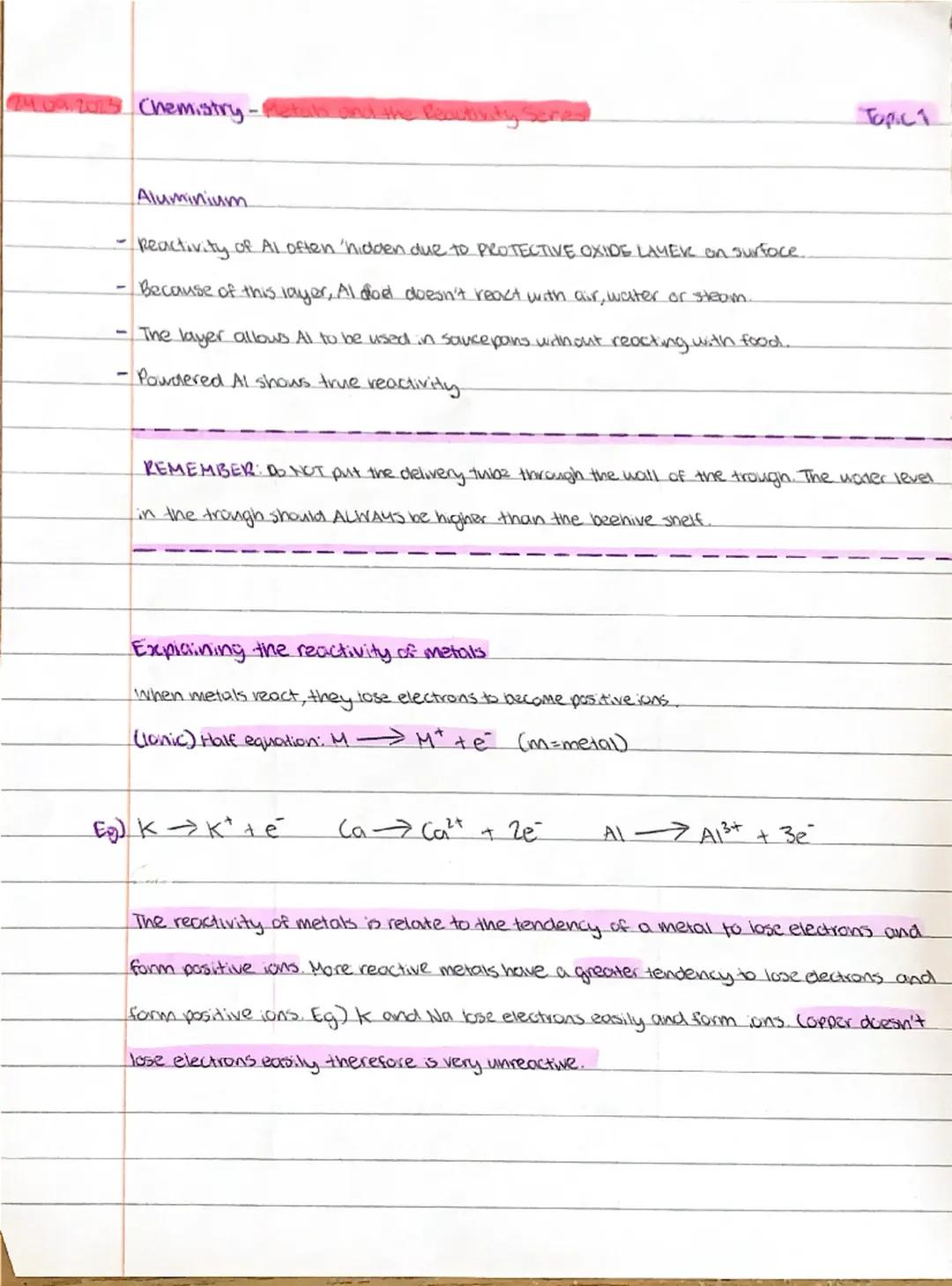 2023 Chemistry-Metals and the Reactivity!
1) Reaction with Air
The reaction between metals and oxygen.
metal + oxygen -> metal oxide
Topic 1
