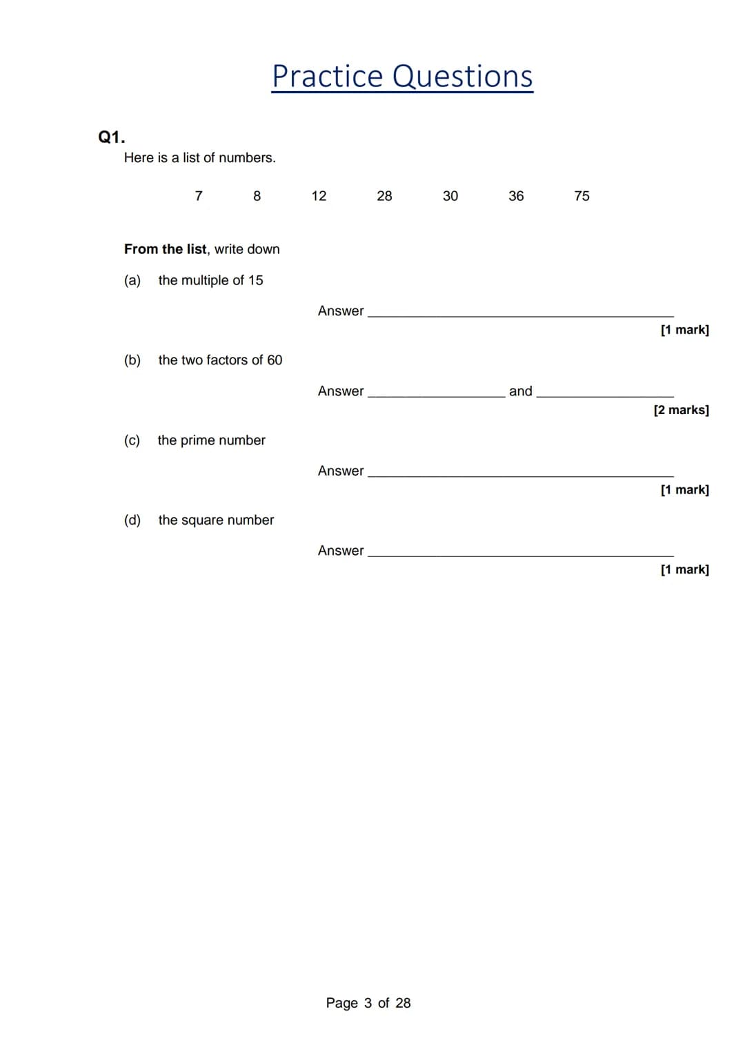 Name:
Year 7
Ⓡ
End of Year Assessment Revision
Resource
Part 1: Topics & Sparx Clips
Part 2: Practice Questions
Page 1 of 28 Topic
Place val