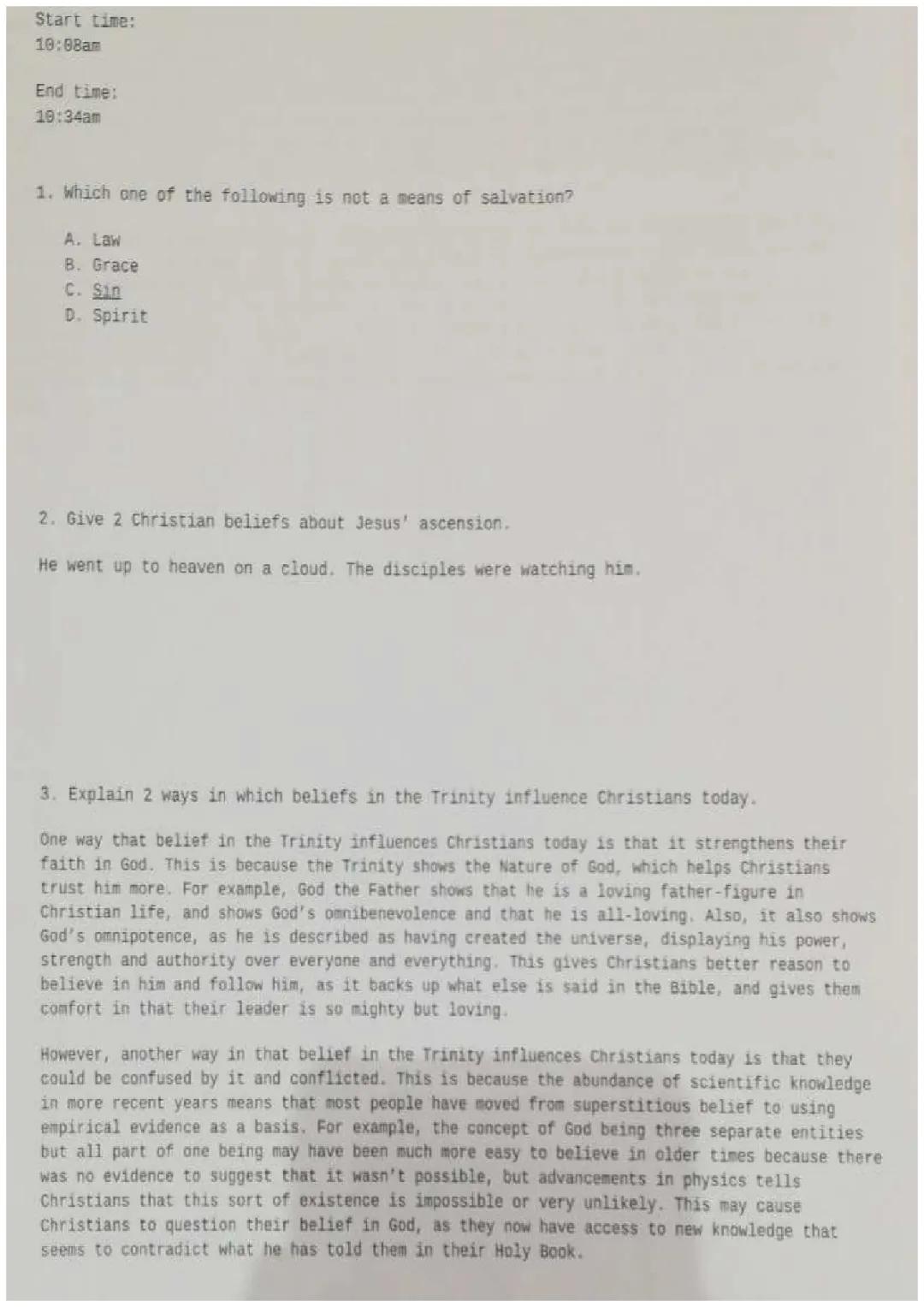 Religious Studies: Christian Beliefs & Teachings - PRACTICE EXAM (Answered)