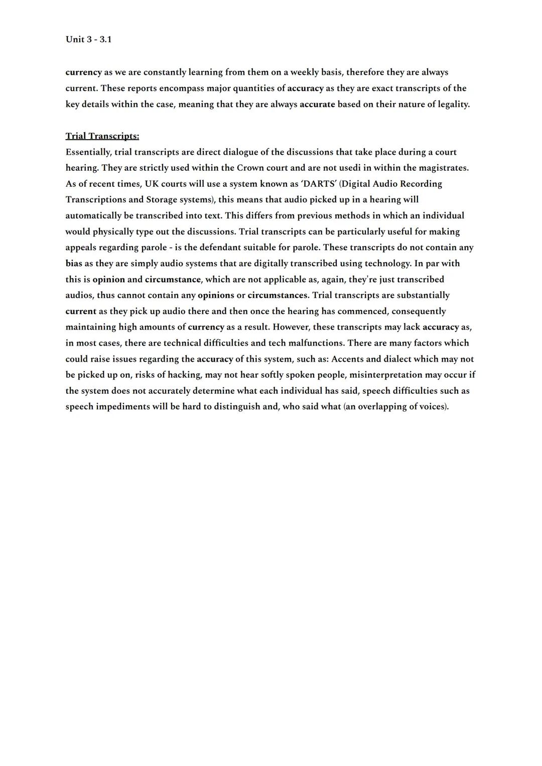 Unit 3-3.1

Evidence:
Both prosecution and defence present evidence for a jury or magistrates to determine the verdict.
To be considered, ev