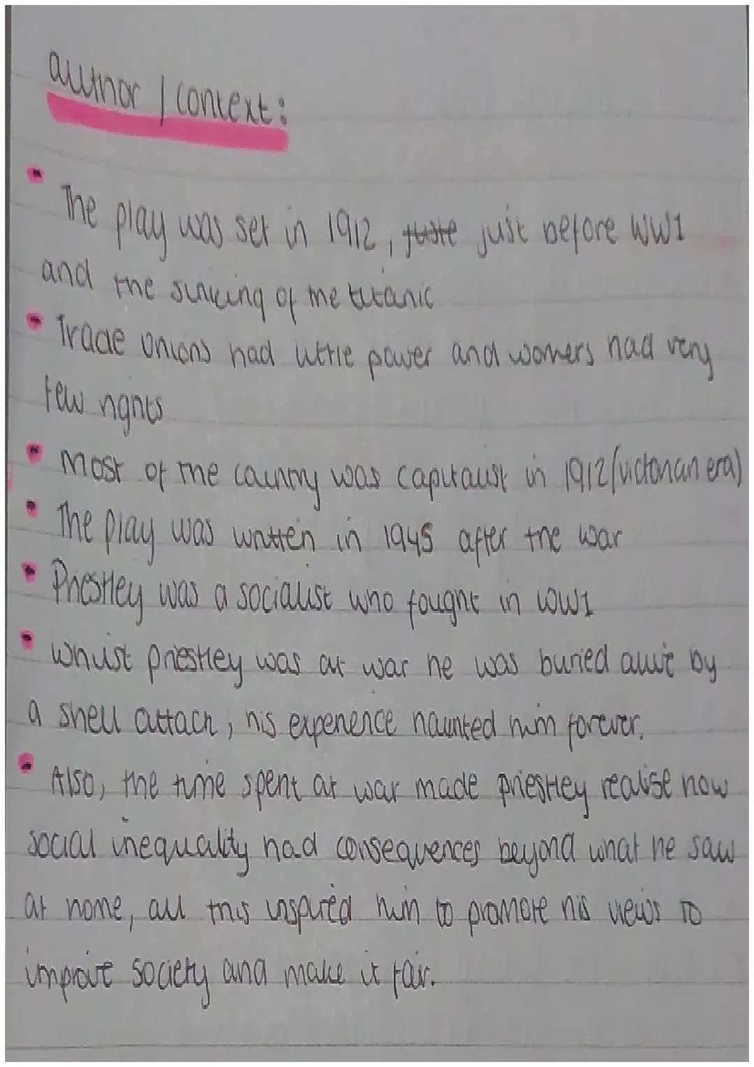 An inspector calls
Themes:
- Responsibility = the unspector makes each.
character confess to their role in Qua's death..
and now the respons