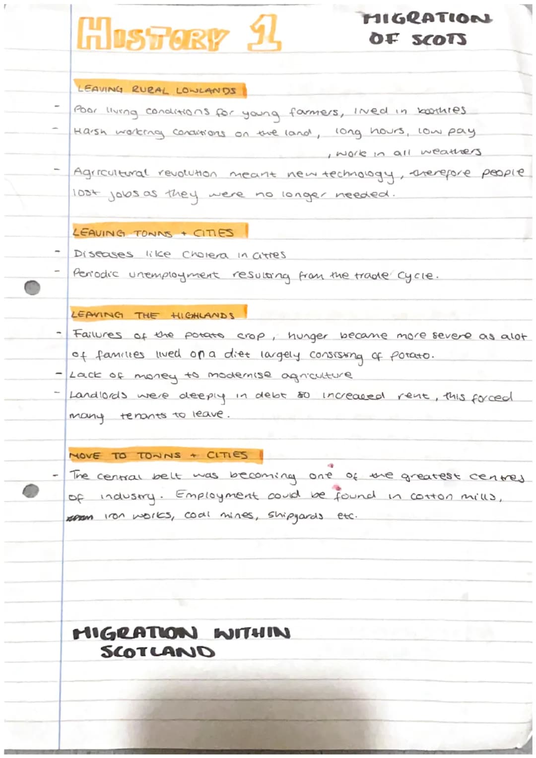T
HISTORY 1
LEAVING RURAL LOWLANDS
Poor living conditions for young farmers, lived in boothies
Harsh working conditions on the land,
long ho