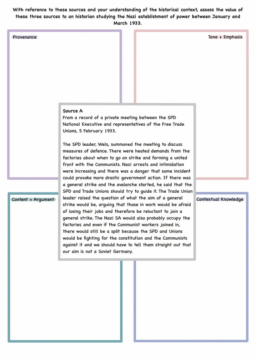 AQA A-Level History
Collection of Primary Source Questions
20 Democracy and Nazism: Germany, 1918-1945
In Section A there will be a compulso