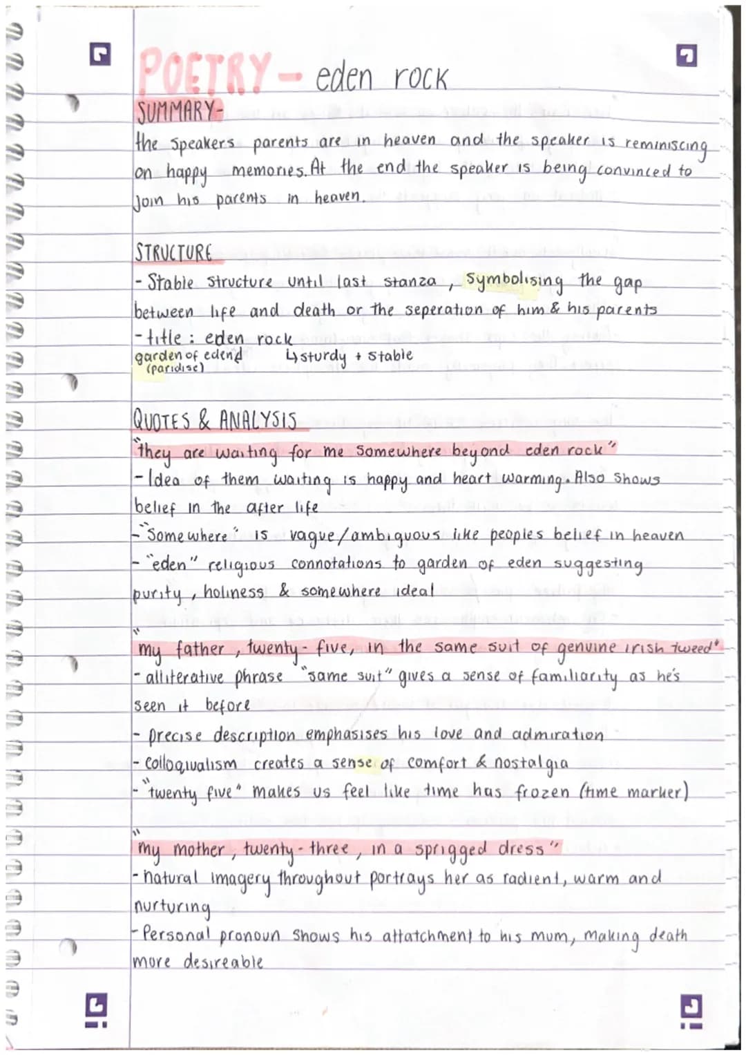 ง
POETRY-eden rock.
SUMMARY
the speakers parents are in heaven and the speaker is
reminiscing
on happy memories. At the end the speaker is b