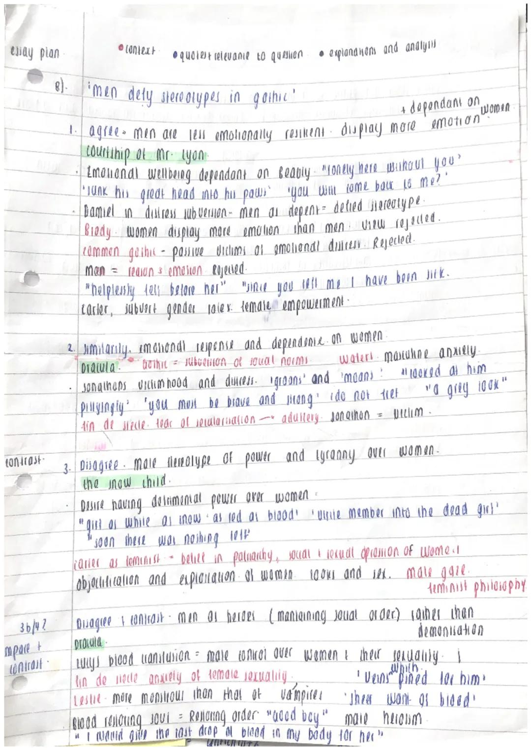 elay plan
contrast-
36/4?
mpare t
contrait-
•context
•quotest relevance to question
• explandisons and analy
8). men dety stereotypes in got