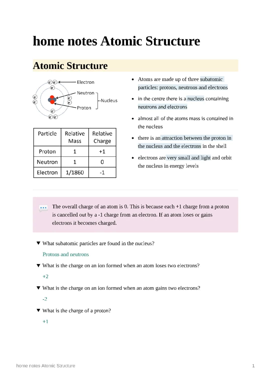 AQA A Level Chemistry Atomic Structure