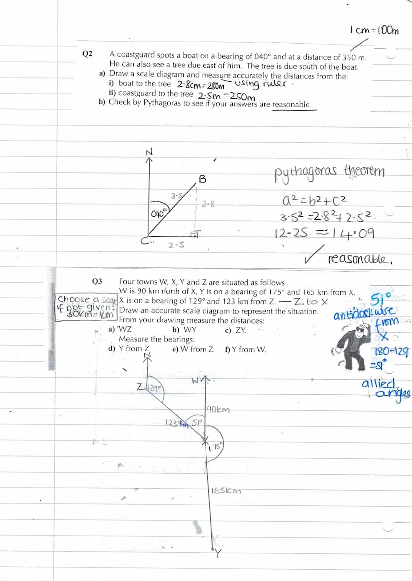 Bearings
10 Bearings are always measured from a Northline
clockwise.
N
3
(4)
You need to draw.
your north line in.
before measuring a
bearin