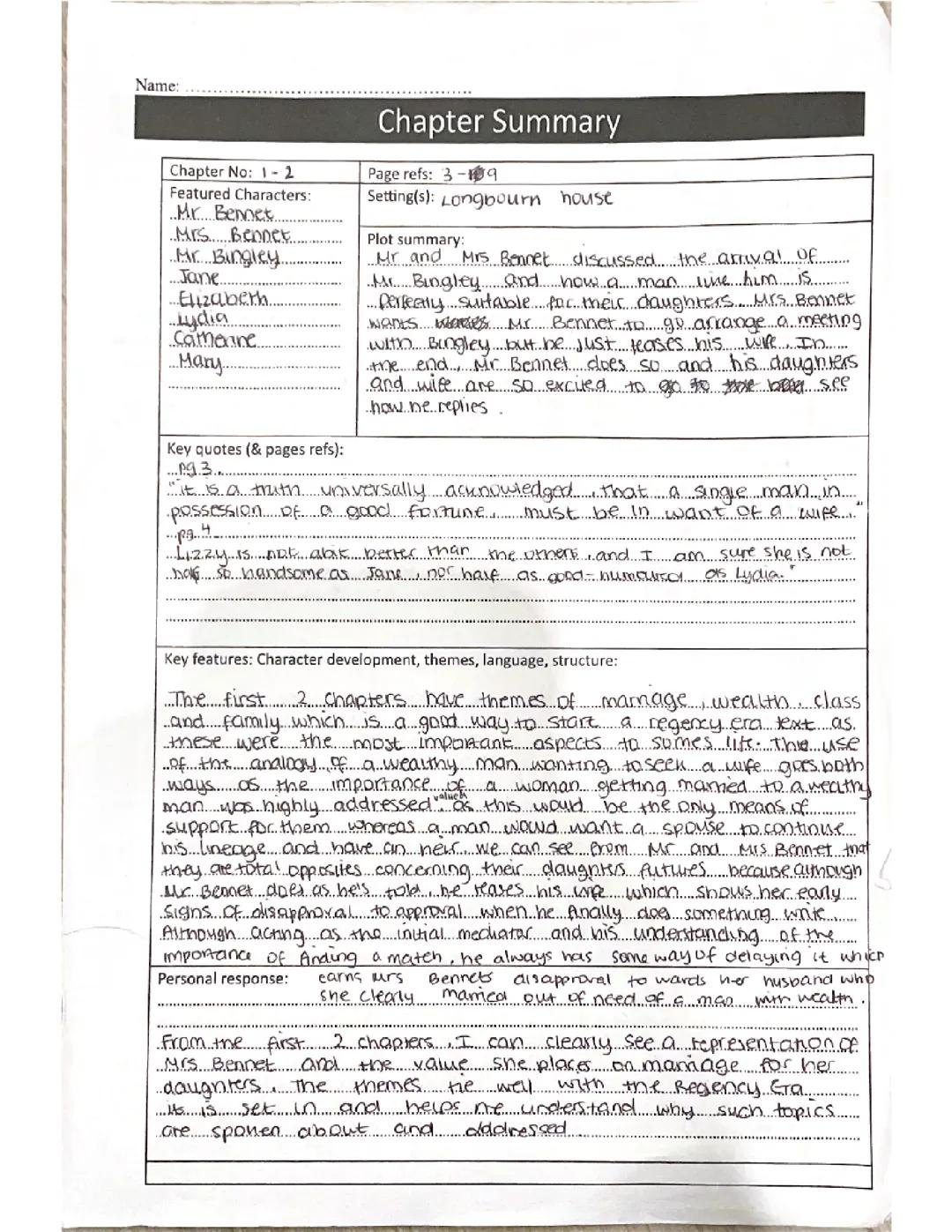 Pride and Prejudice chapter summaries 