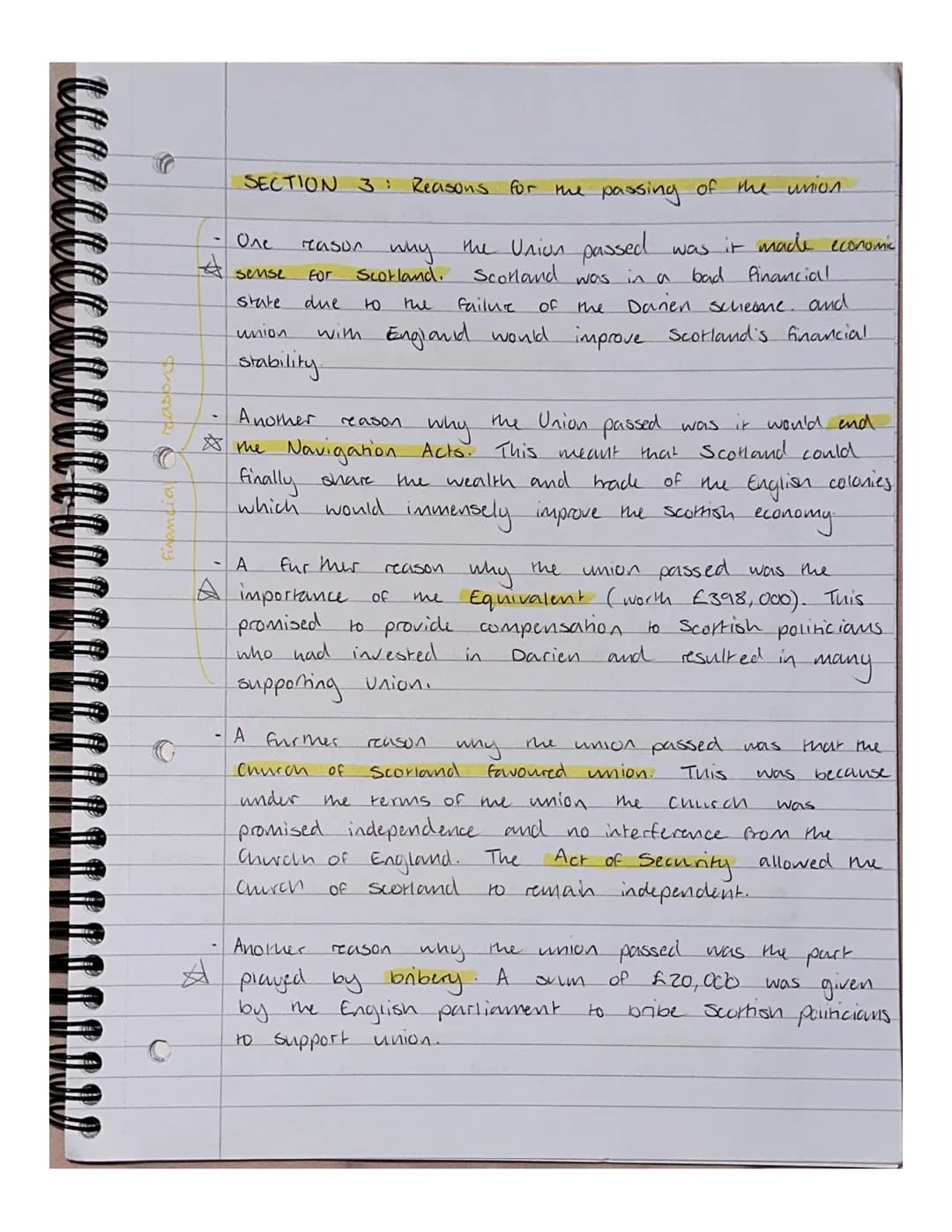 SECTION
3: Reasons for the passing of the union
the Union passed
Scotland was in a
the
failur
of
the Darien scheme and
with England would im