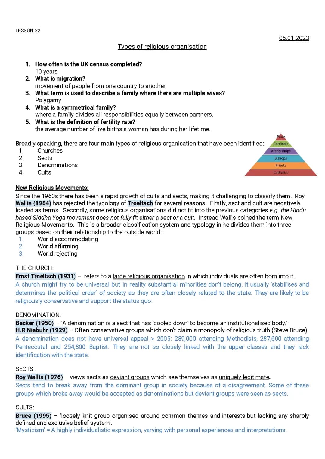 Understanding Religious Groups: Churches, Sects, and New Movements Quizlet