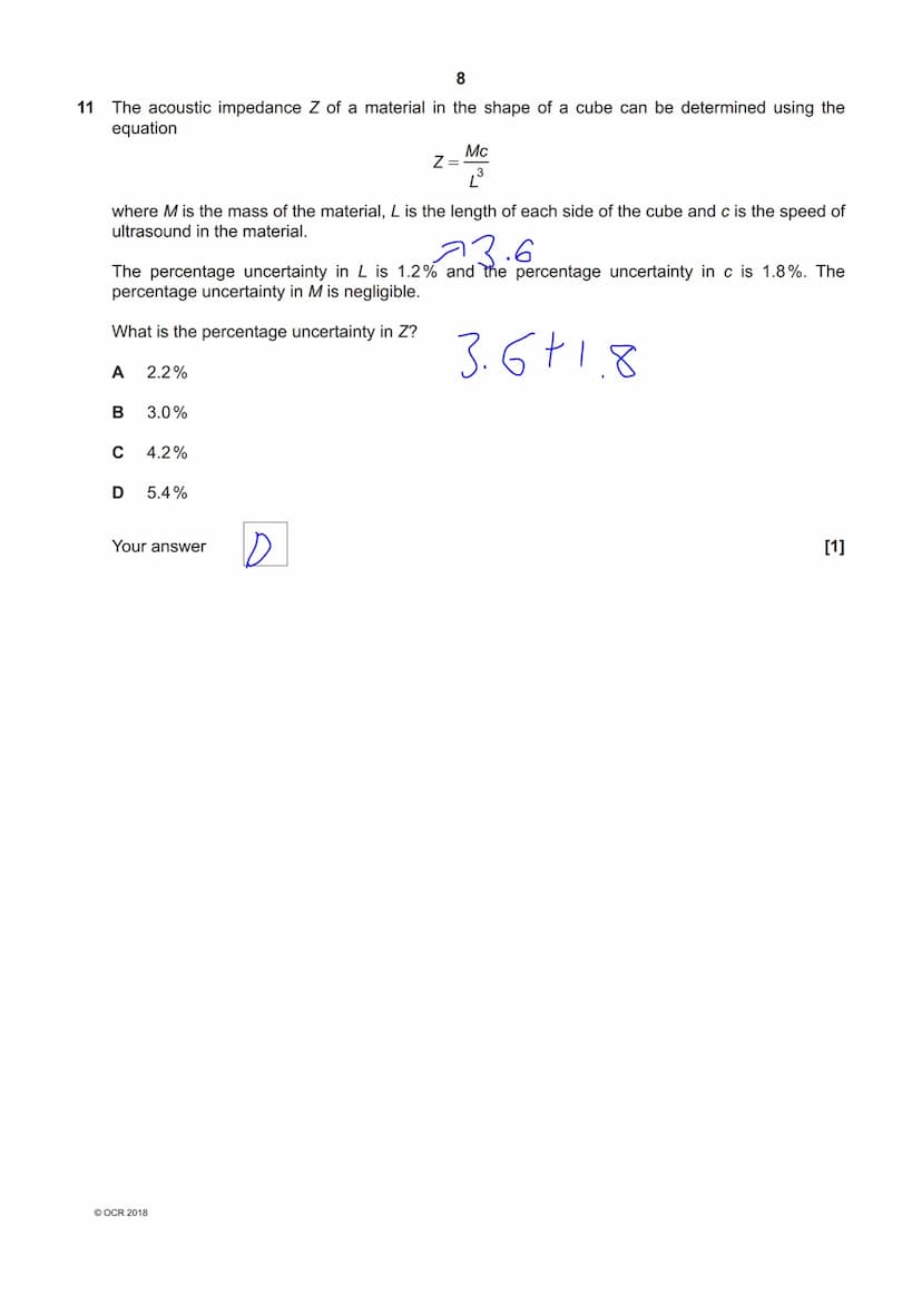 6905012258
OCR
Oxford Cambridge and RSA
A Level Physics A
H556/02 Exploring physics
Friday 8 June 2018 - Morning
Time allowed: 2 hours 15 mi