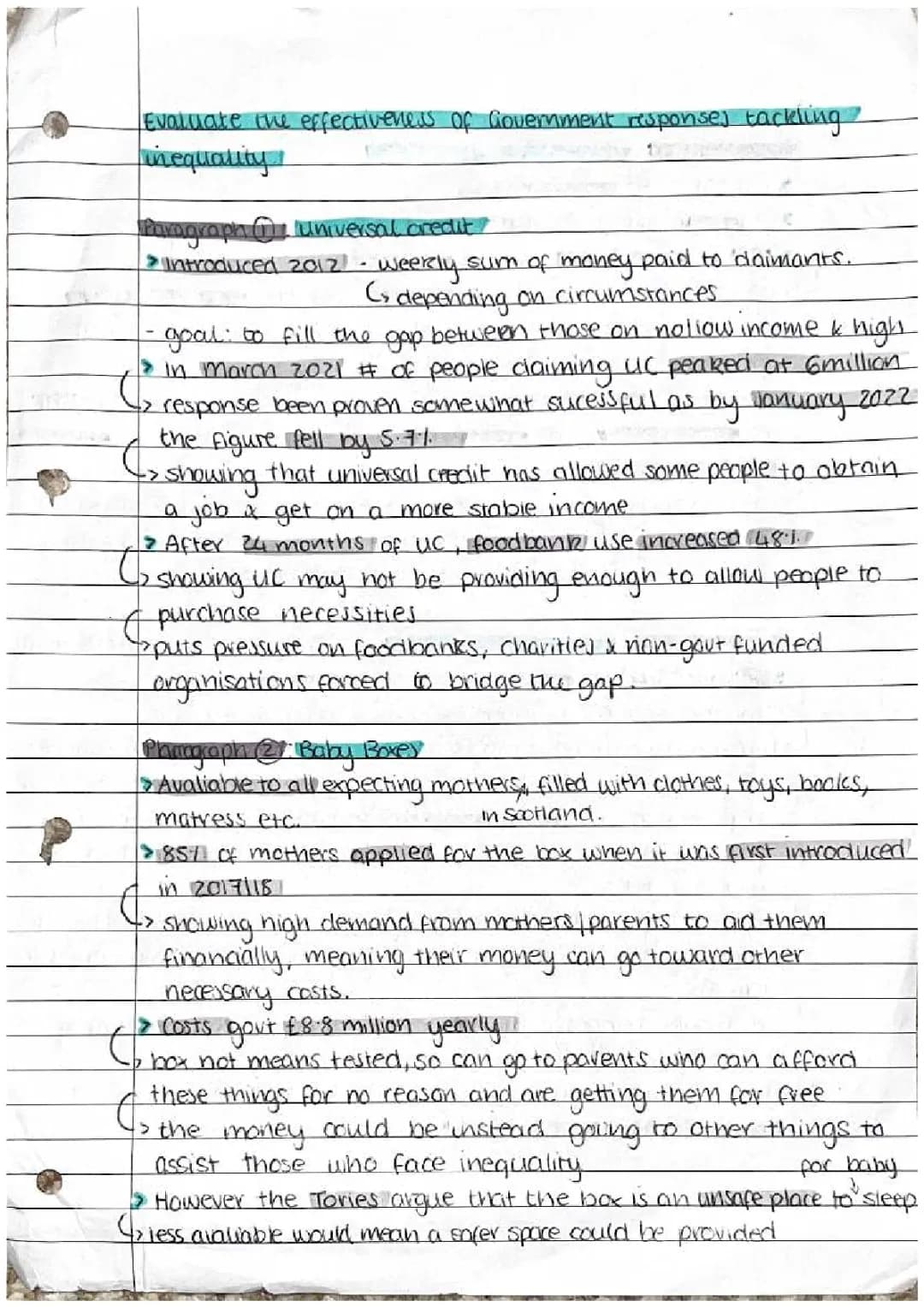 Government Responses to Tackling Inequality: Modern Studies Essay Plan