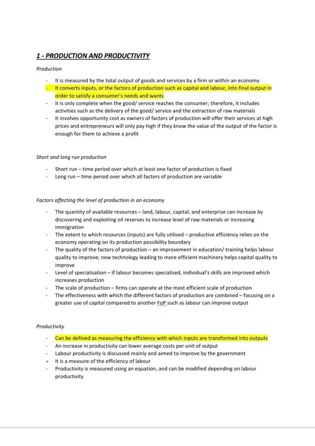 microeconomics - production and productivity 