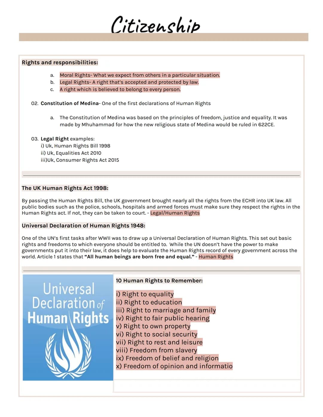 Rights and responsibilities:
a.
Moral Rights-What we expect from others in a particular situation.
b. Legal Rights- A right that's accepted 