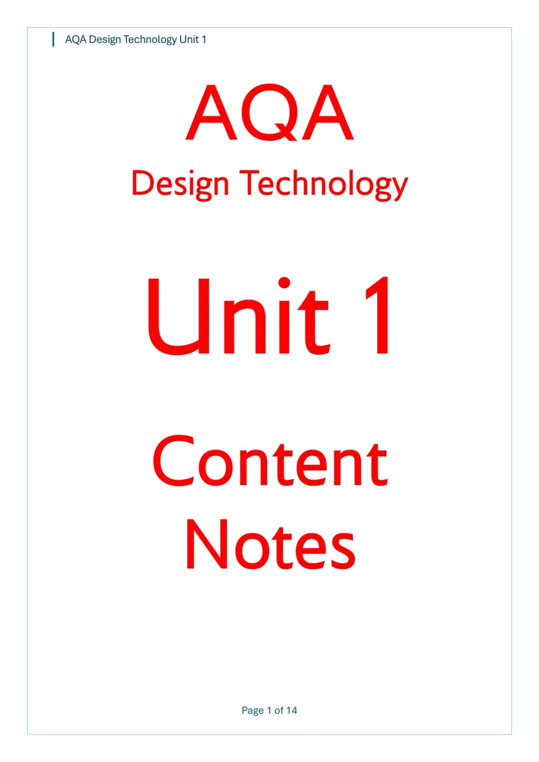 AQA A-Level Design Technology: Unit 1 - Comprehensive Theory Notes