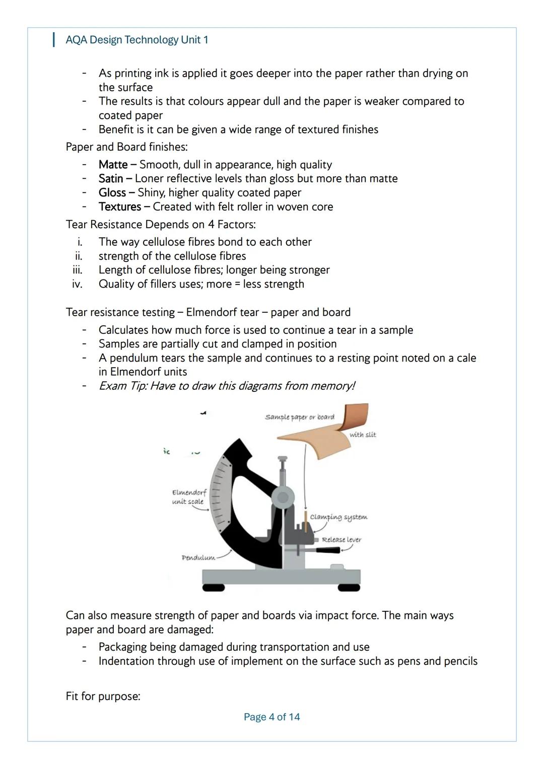 AQA Design Technology Unit 1
AQA
Design Technology
Unit 1
Content
Notes
Page 1 of 14 AQA Design Technology Unit 1
Topic 1 - Performance Char