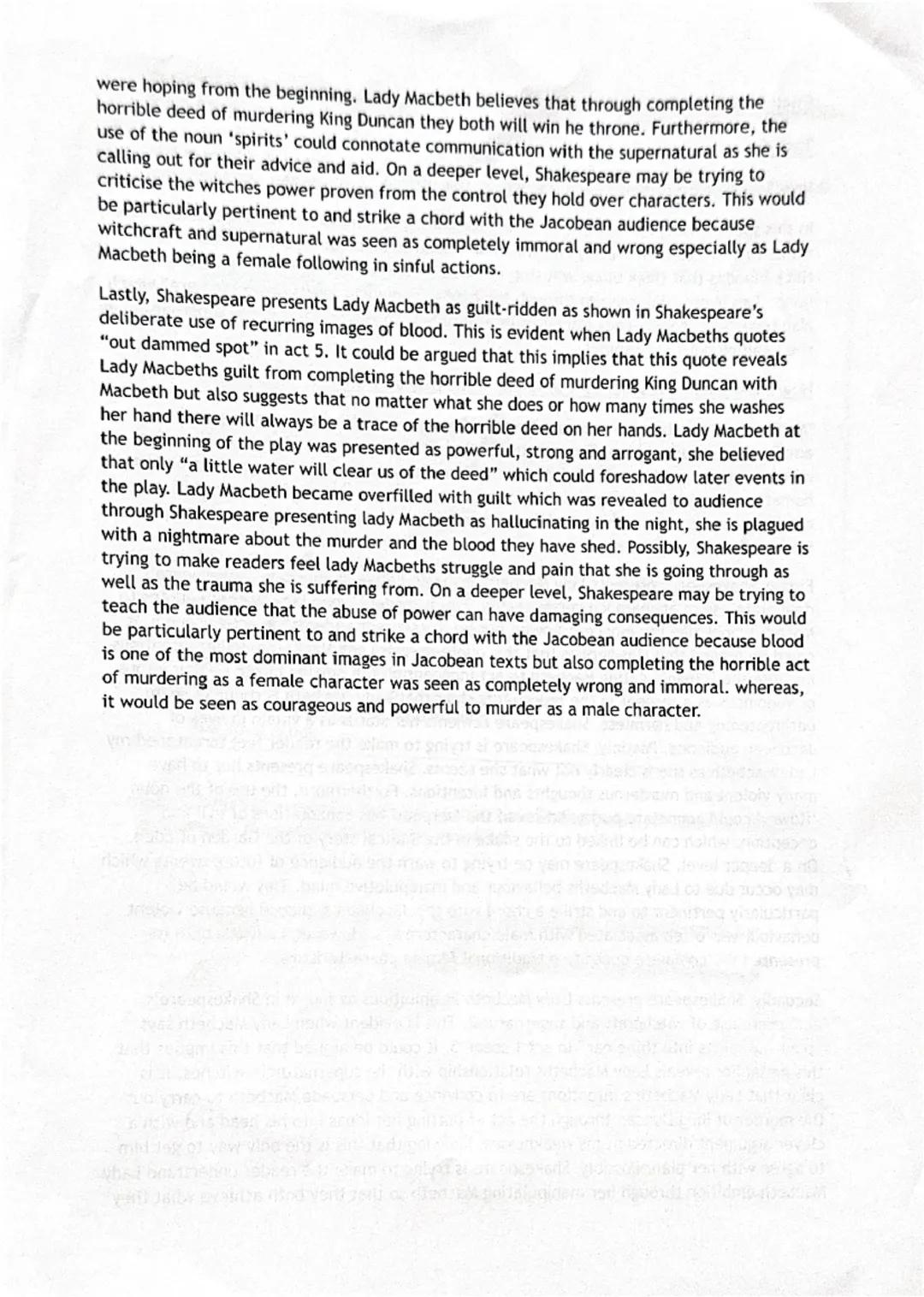 English lit
Task 5
How Shakespeare presents Lady Macbeth in this speech
In this speech, Lady Macbeth is presented as wishing to remove her f