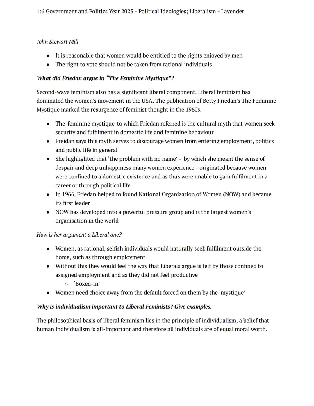 1:6 Government and Politics Year 2023 - Political Ideologies; Liberalism - Lavender
preparation task
government politics
+
Notes
Liberal Fem
