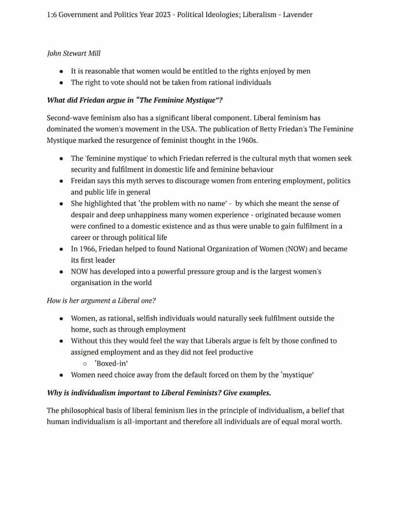 1:6 Government and Politics Year 2023 - Political Ideologies; Liberalism - Lavender
preparation task
government politics
+
Notes
Liberal Fem