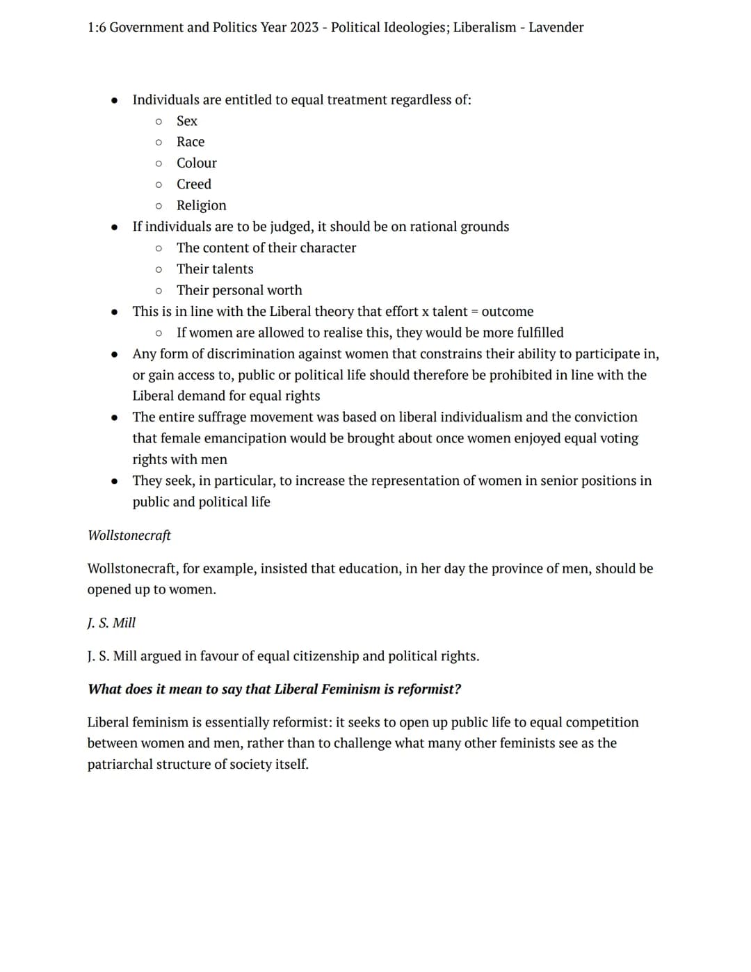 1:6 Government and Politics Year 2023 - Political Ideologies; Liberalism - Lavender
preparation task
government politics
+
Notes
Liberal Fem