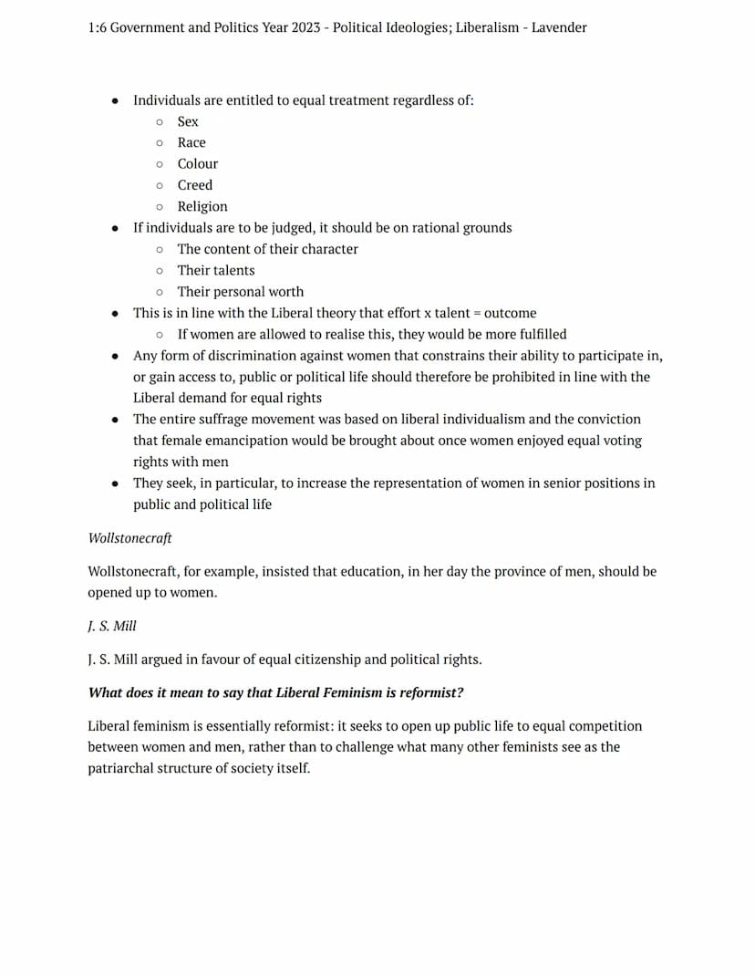 1:6 Government and Politics Year 2023 - Political Ideologies; Liberalism - Lavender
preparation task
government politics
+
Notes
Liberal Fem