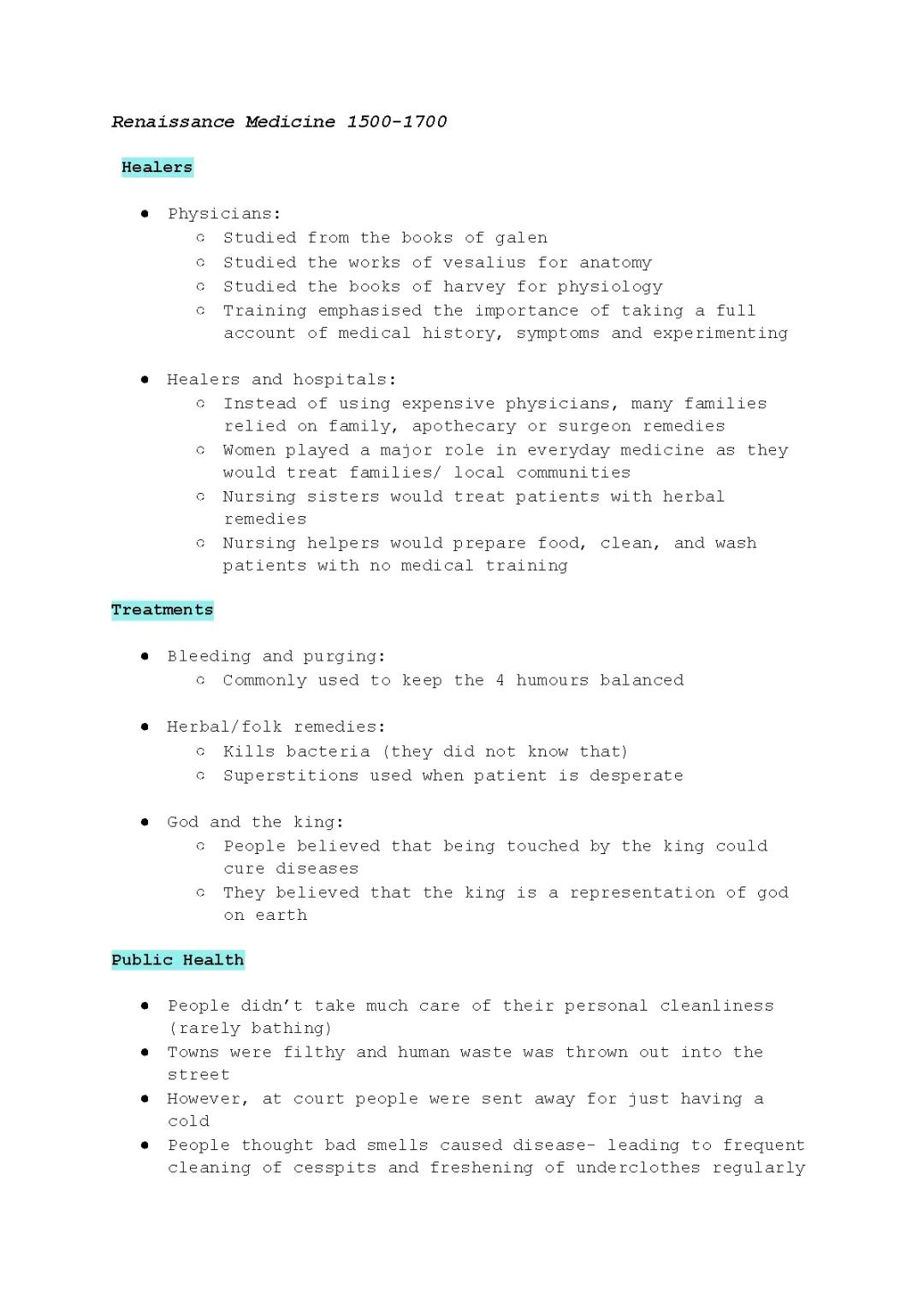 Renaissance Medicine: GCSE History Revision Notes