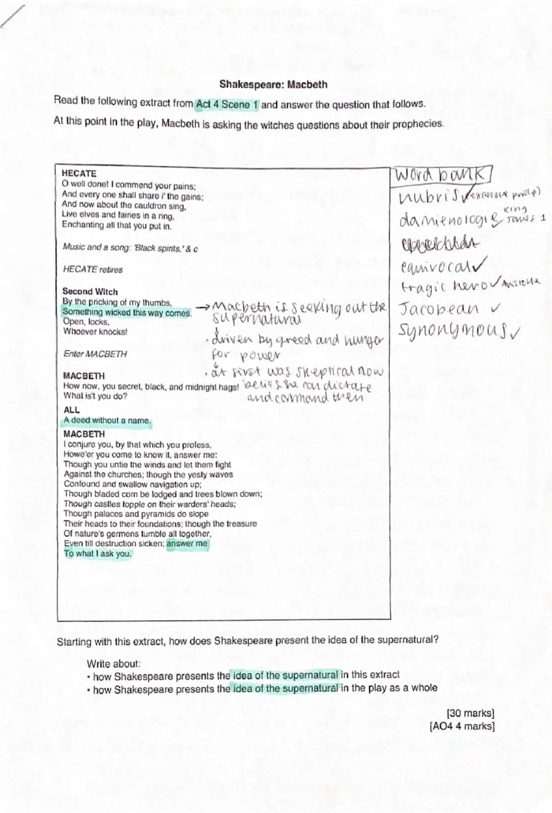 Grade 8 Macbeth essay on supernatural