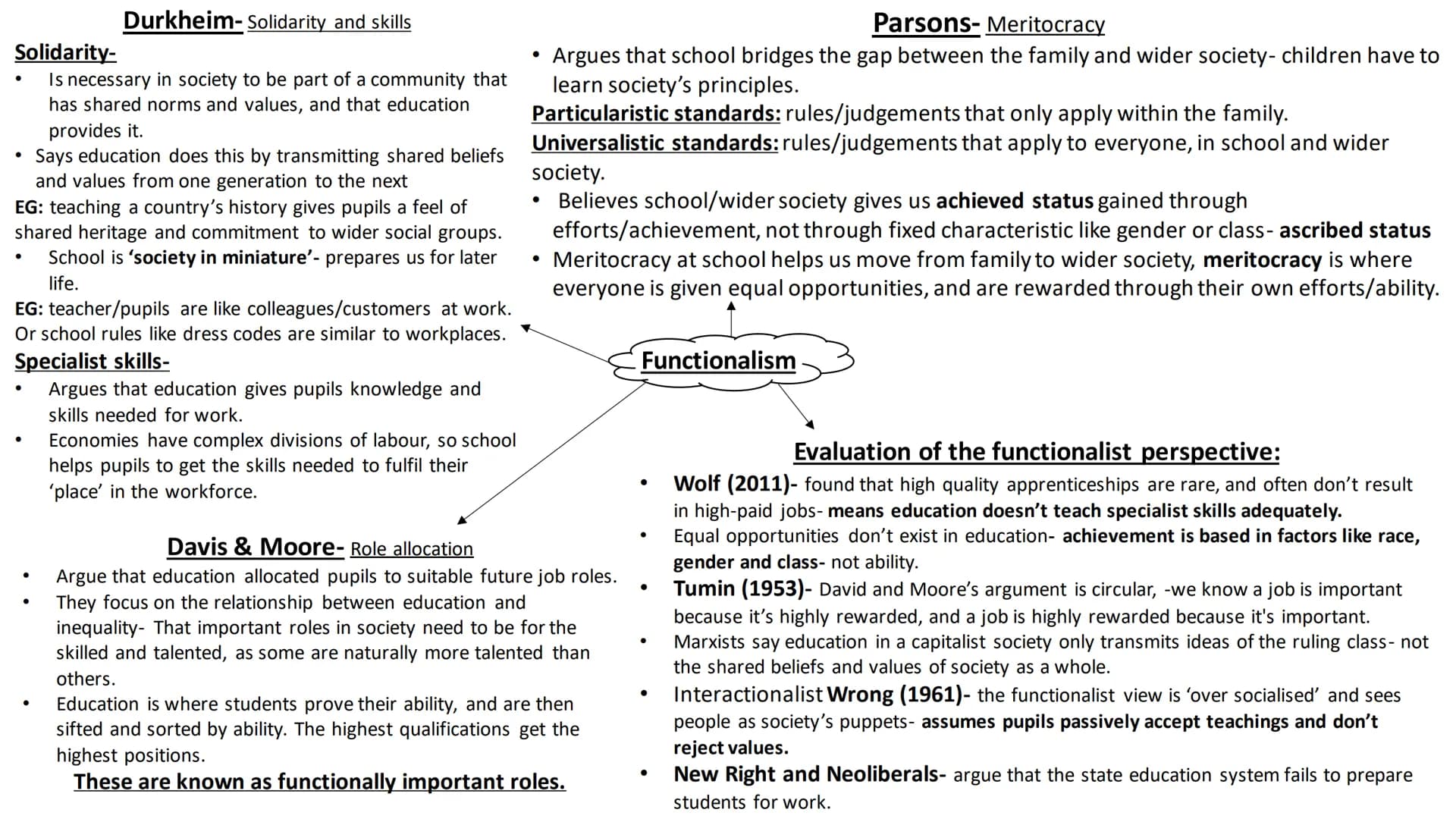 Education- full topic revision Sociological perspectives on
education Durkheim-Solidarity and skills
Solidarity-
Is necessary in society to 