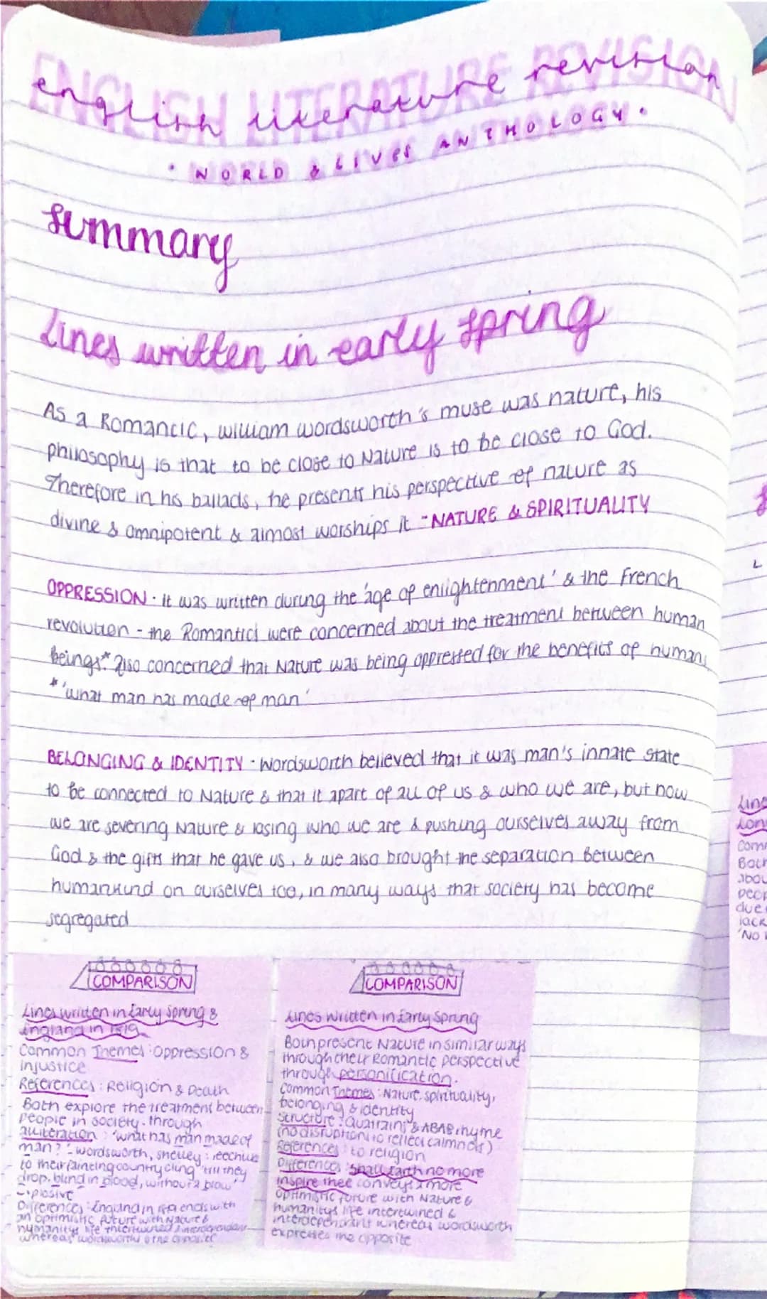 revertan
WORLD LEVER ANTHOLOGY.
summary
lines written in early spring.
As a Romancic, william wordsworth's muse was nature, his
philosophy
i