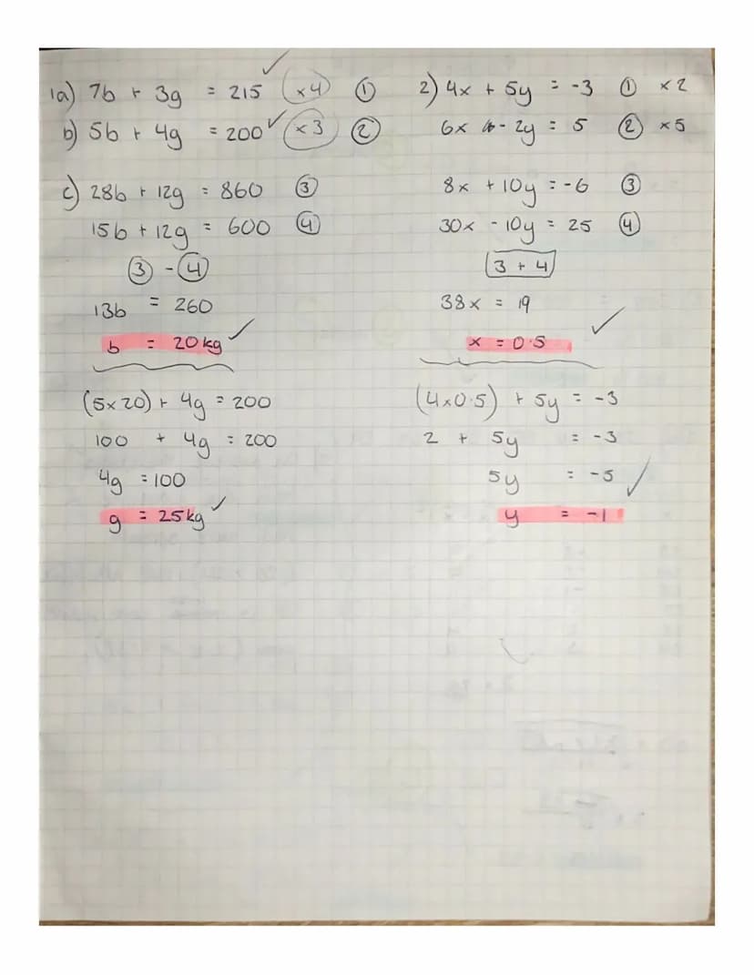SIMULTANEOUS EQUATIONS
Sy + 2x =12
R&RCHAN
3x = 5
4y
15y + 6x = 36
8y-6x
= 10
3
+ (4)
23y = 46
N
5x2
10
2x = 2
+ 2x = 12
2x=12
y =
Sub y = 2