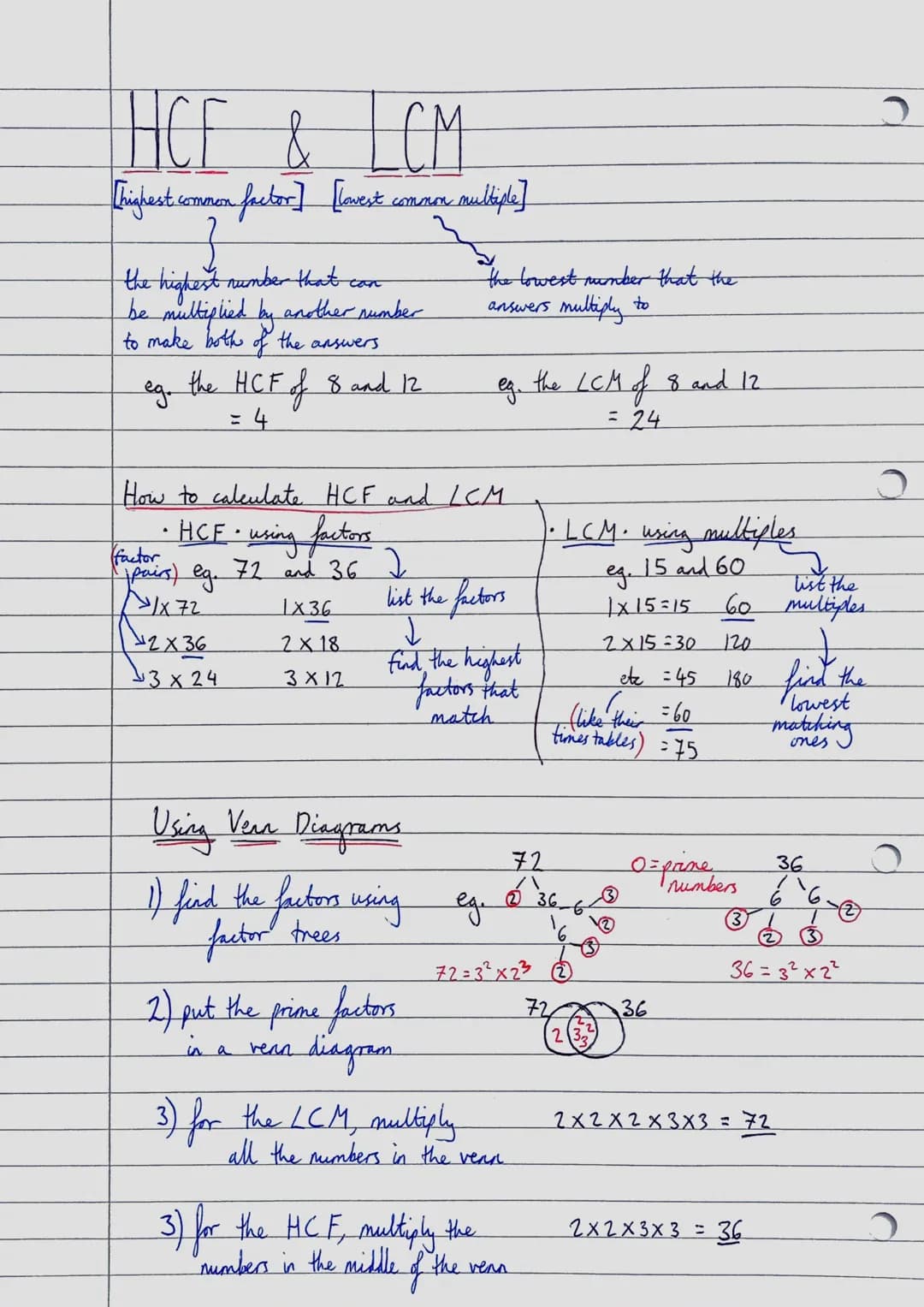 HCF & LCM
[highest common factor ] [lowest common multiple]
the highest number that
multiplied by another number
to make both of the answers