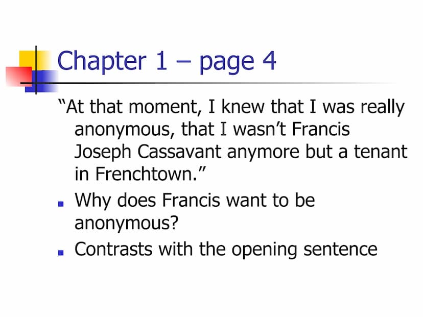 Heroes - Robert Cormier
Key Quotations Chapter 1 - page 1
"My name is Francis Joseph Cassavant
and I have just returned to Frenchtown
in Mon