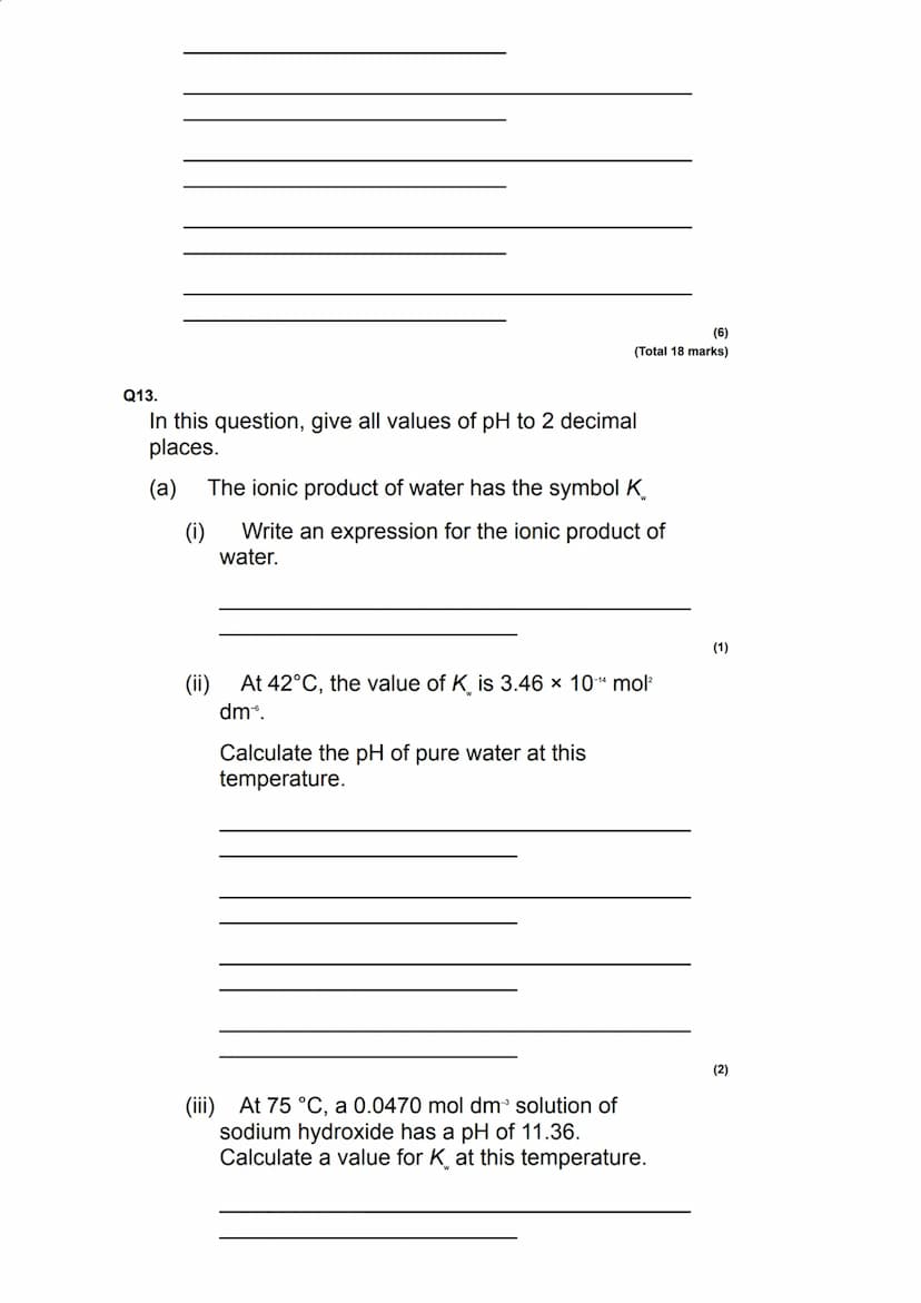 The value of K for the weak acid HX is 3.01 × 10
mol dm³.
Calculate the pH of this buffer solution at 298 K.
Give your answer to 2 decimal p