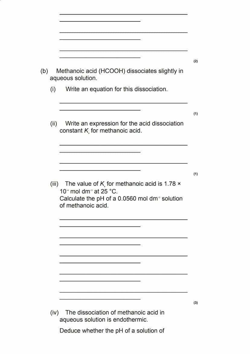 The value of K for the weak acid HX is 3.01 × 10
mol dm³.
Calculate the pH of this buffer solution at 298 K.
Give your answer to 2 decimal p