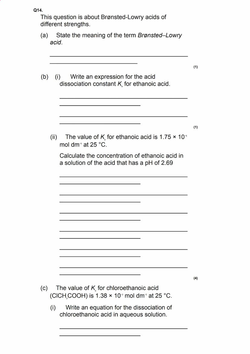 The value of K for the weak acid HX is 3.01 × 10
mol dm³.
Calculate the pH of this buffer solution at 298 K.
Give your answer to 2 decimal p