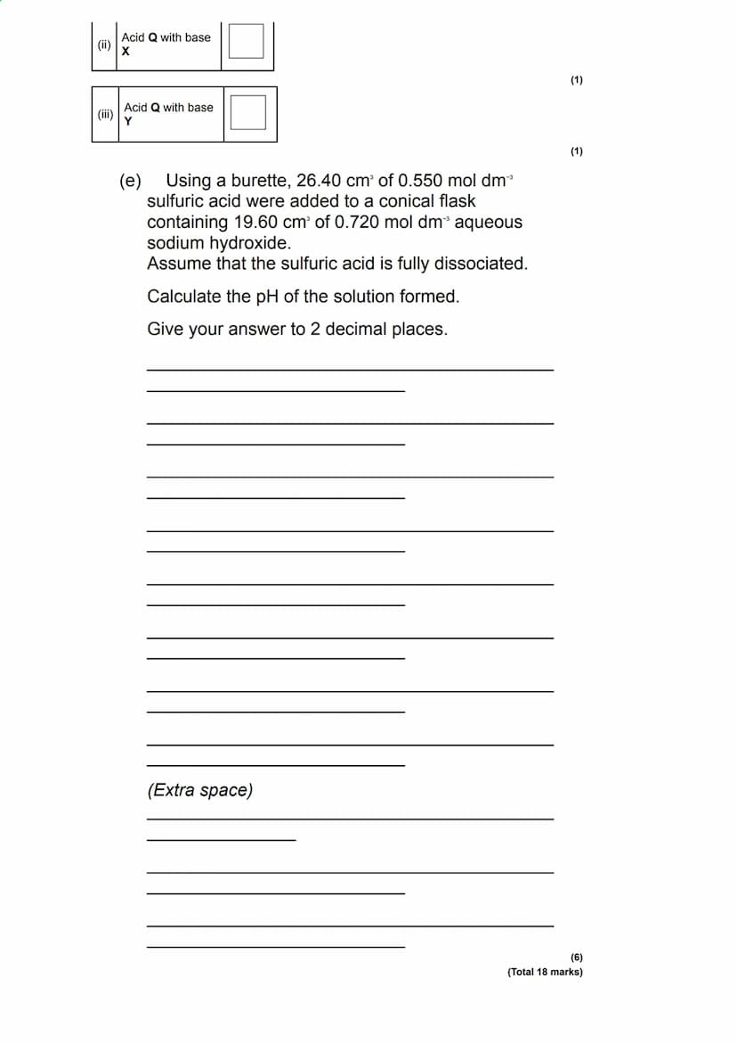 The value of K for the weak acid HX is 3.01 × 10
mol dm³.
Calculate the pH of this buffer solution at 298 K.
Give your answer to 2 decimal p
