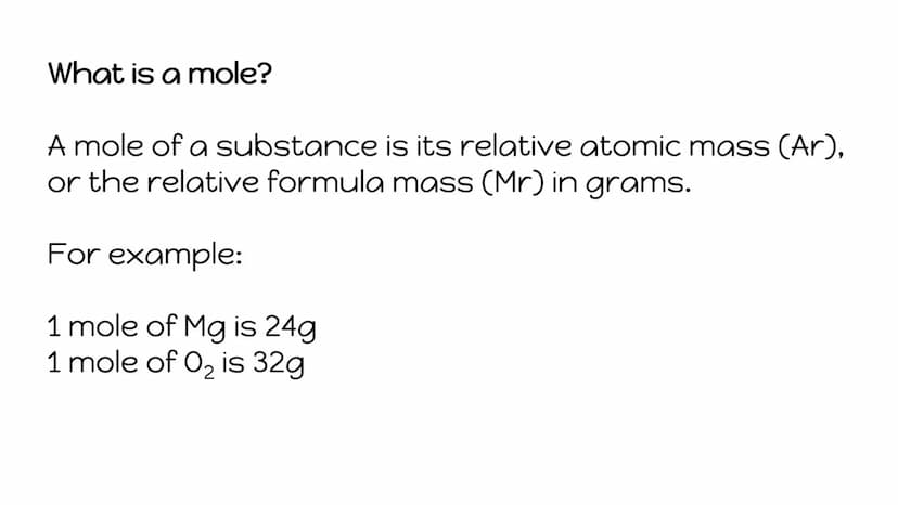 Moles
Unit 3 - Quantitative Chemistry Moles:
● A mole is just a number.
● Just as a dozen equals 12 and a pair equals 2, a mole
equals 6.02 