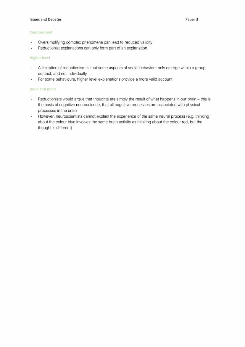 Issues and Debates
A01
The holism-reductionism
A01
Holism
Is holism or reductionism the better approach to use in order to understand human 