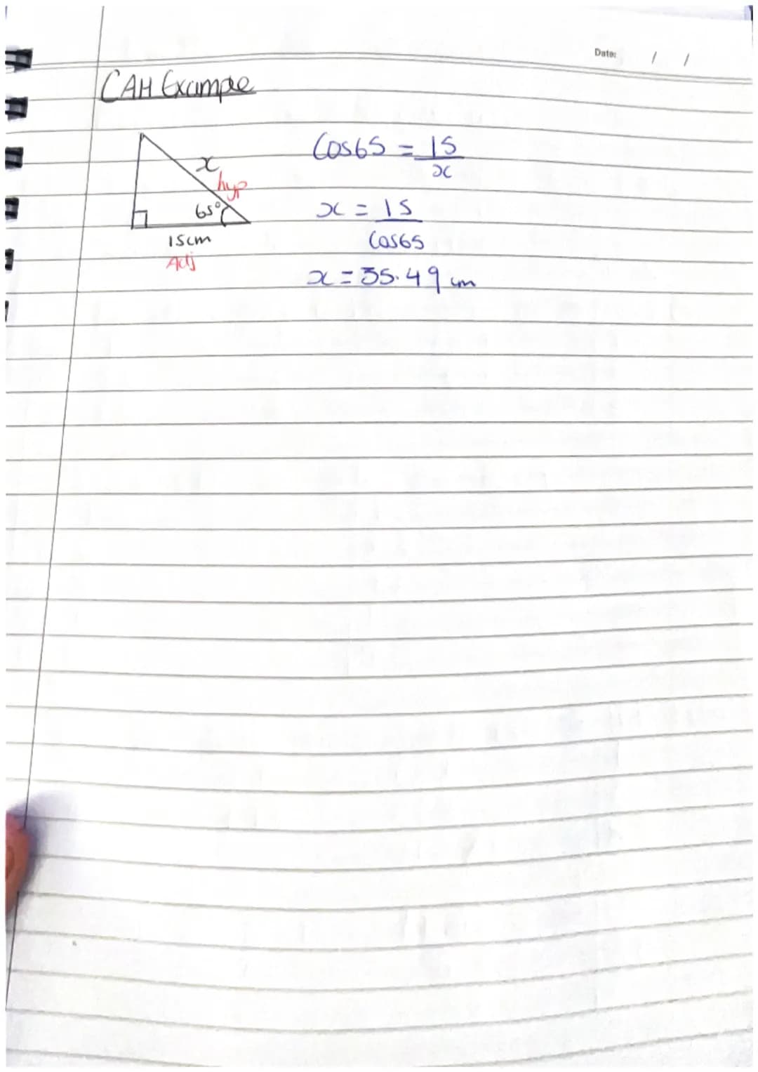 15
Today's mood:
Craving coffee
Maths
Trigonomery & SONCAHTOA, Sin, Cos, Tan
SOH
/SXH
Sin ero
H
40A Example
Too
LM
13cm
Sin Example
00
Opp
1