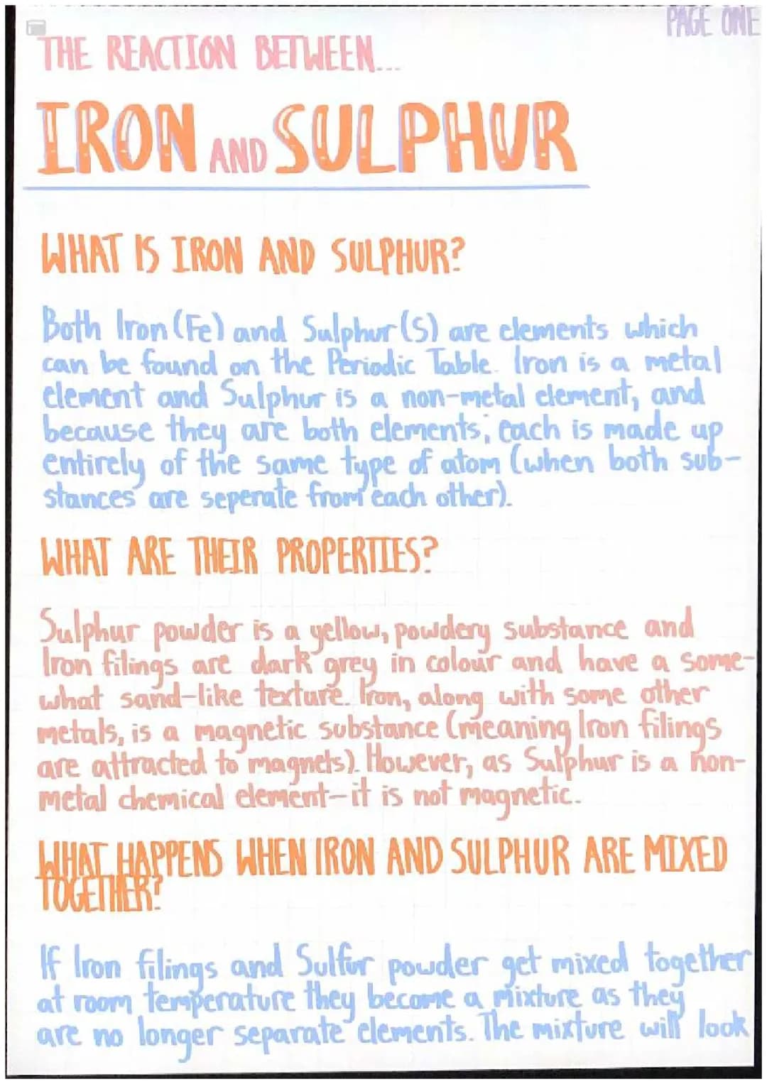 Iron + Sulphur = Iron Sulphide: The Reaction and Properties of Ferrous Disulfide