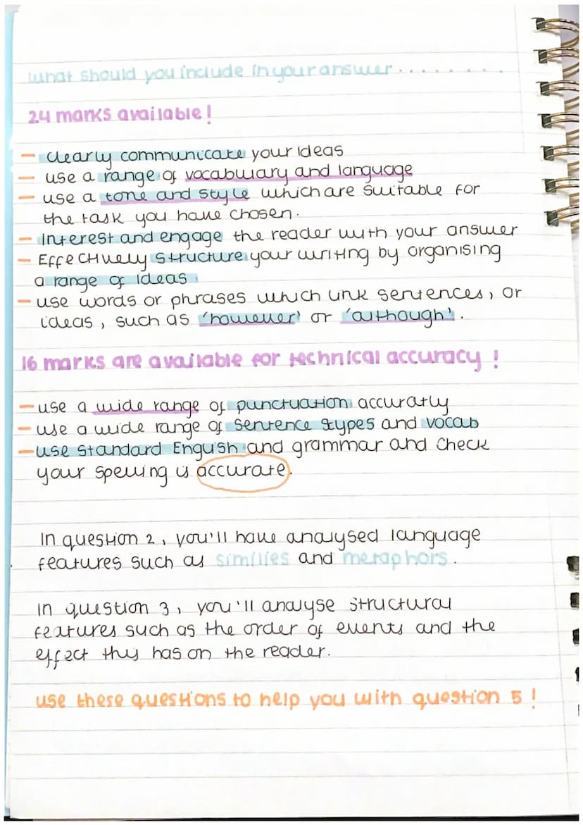 English language revision
note taking-
Spotlight on GCSE Language: paper 1 question 5:
what the question is asking you to do
what you should