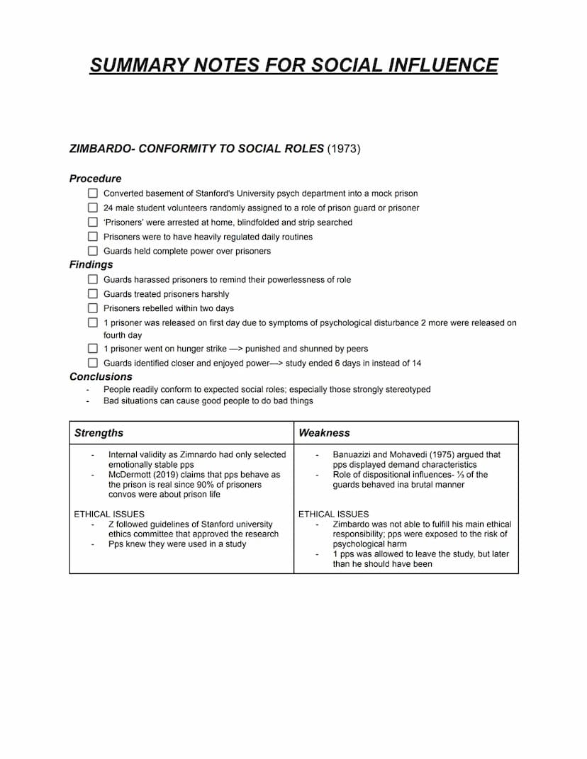 SUMMARY NOTES FOR SOCIAL INFLUENCE
Social influence is the scientific study of the ways in which people's thoughts, feelings and
behaviours 