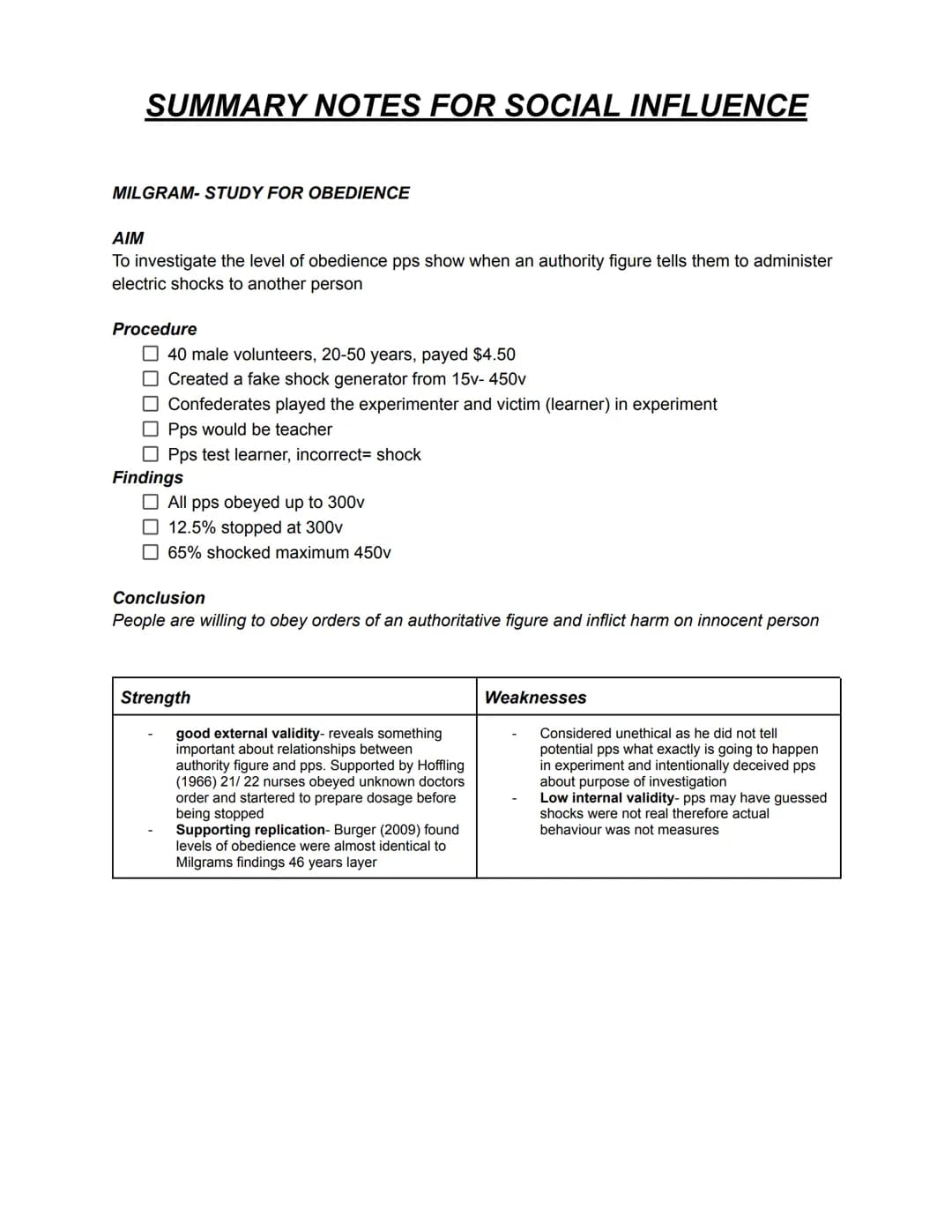 SUMMARY NOTES FOR SOCIAL INFLUENCE
Social influence is the scientific study of the ways in which people's thoughts, feelings and
behaviours 