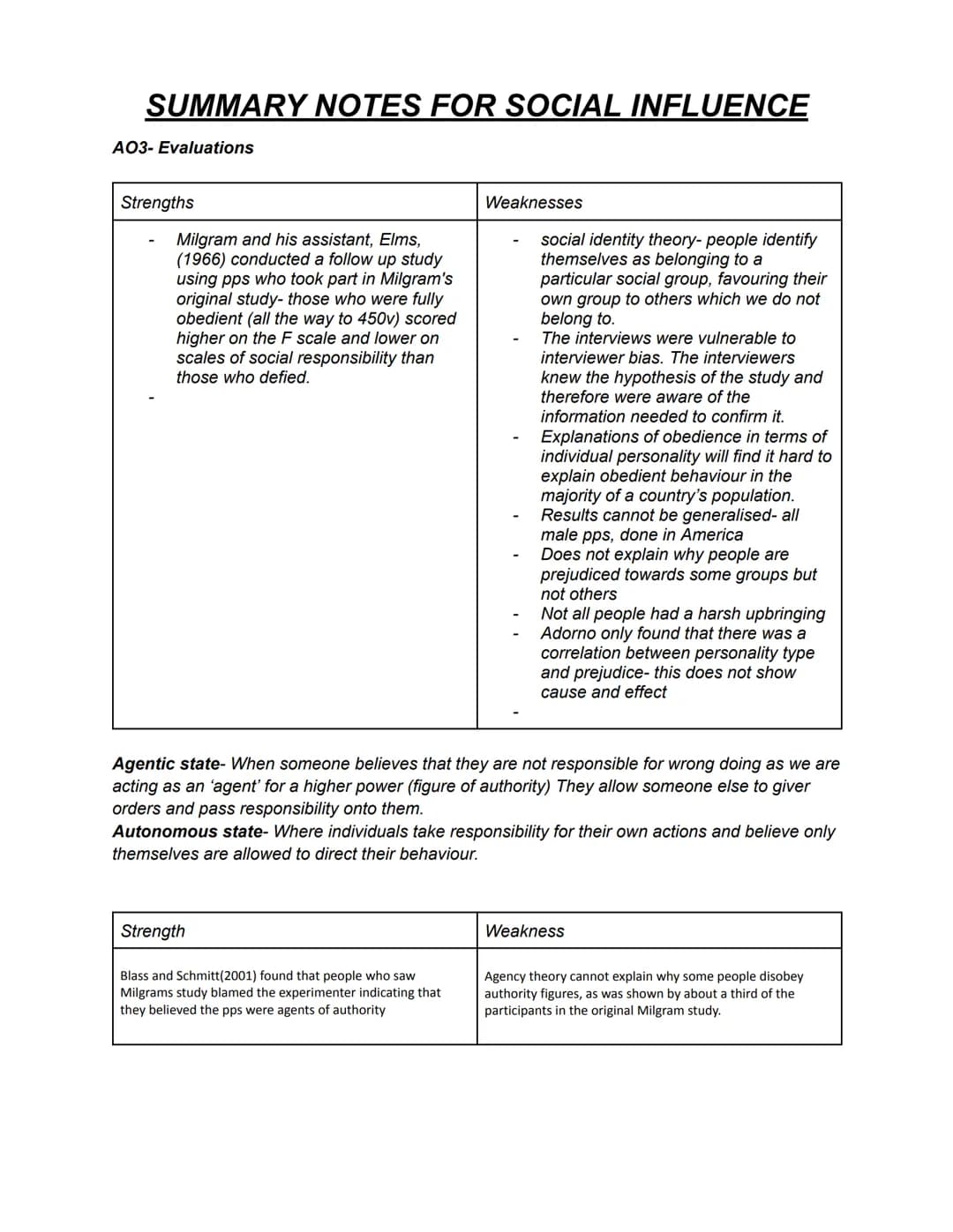 SUMMARY NOTES FOR SOCIAL INFLUENCE
Social influence is the scientific study of the ways in which people's thoughts, feelings and
behaviours 