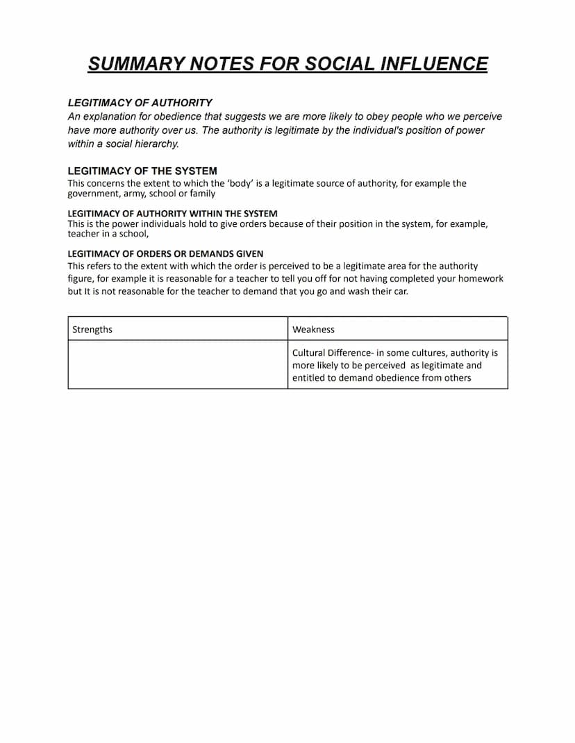 SUMMARY NOTES FOR SOCIAL INFLUENCE
Social influence is the scientific study of the ways in which people's thoughts, feelings and
behaviours 