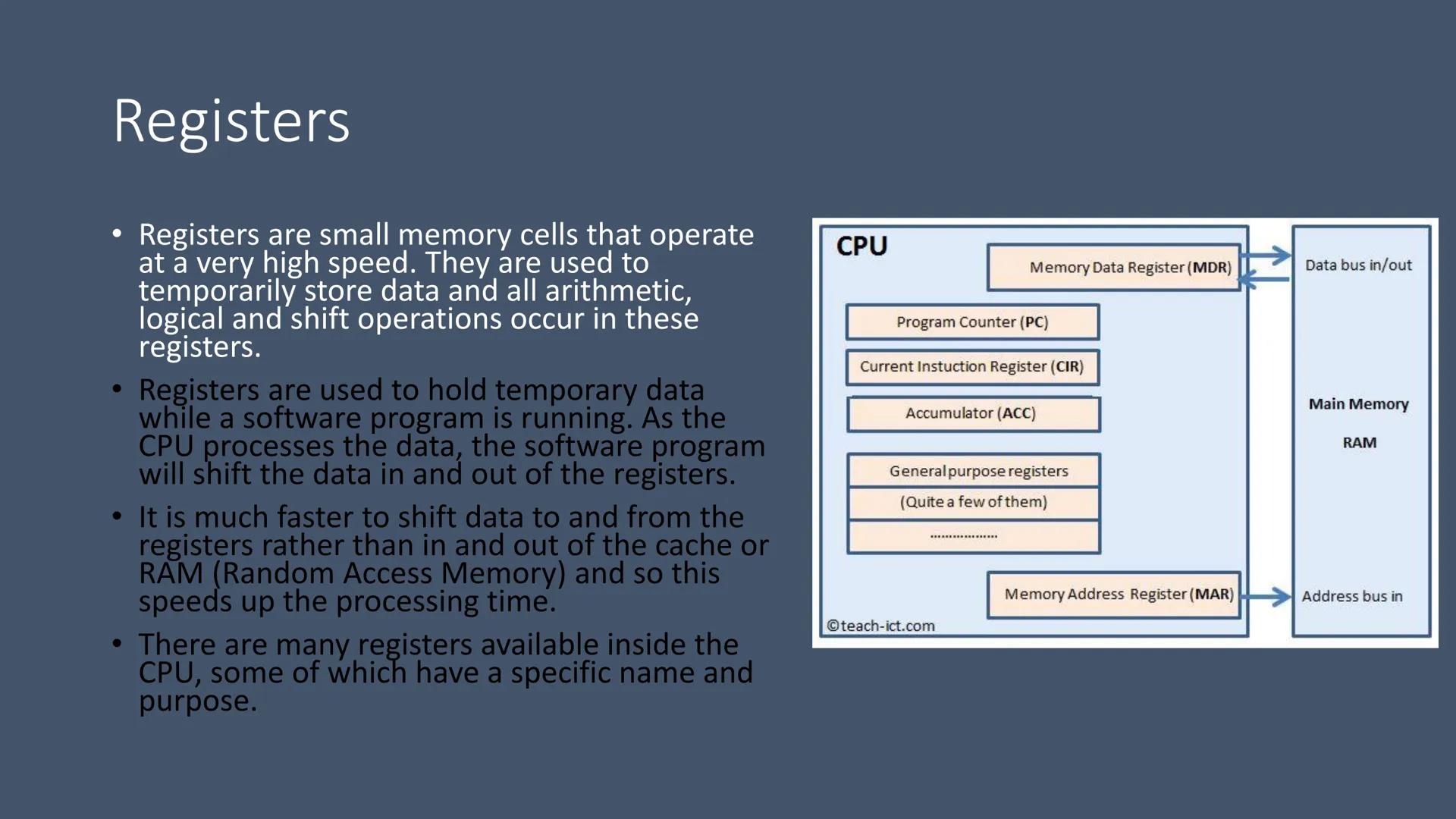 1.1.1 Characteristics of
Contemporary Processors Content
The arithmetic and logic unit
• The control unit
•
●
Registers:
• Accumulator
●
Pro
