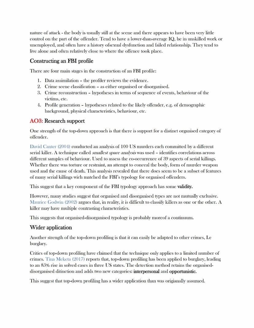 Forensic psychology.
The top-down approach.
AO1:Offending profiling
Offending profiling- A behavioural and analytical tool that is intended 
