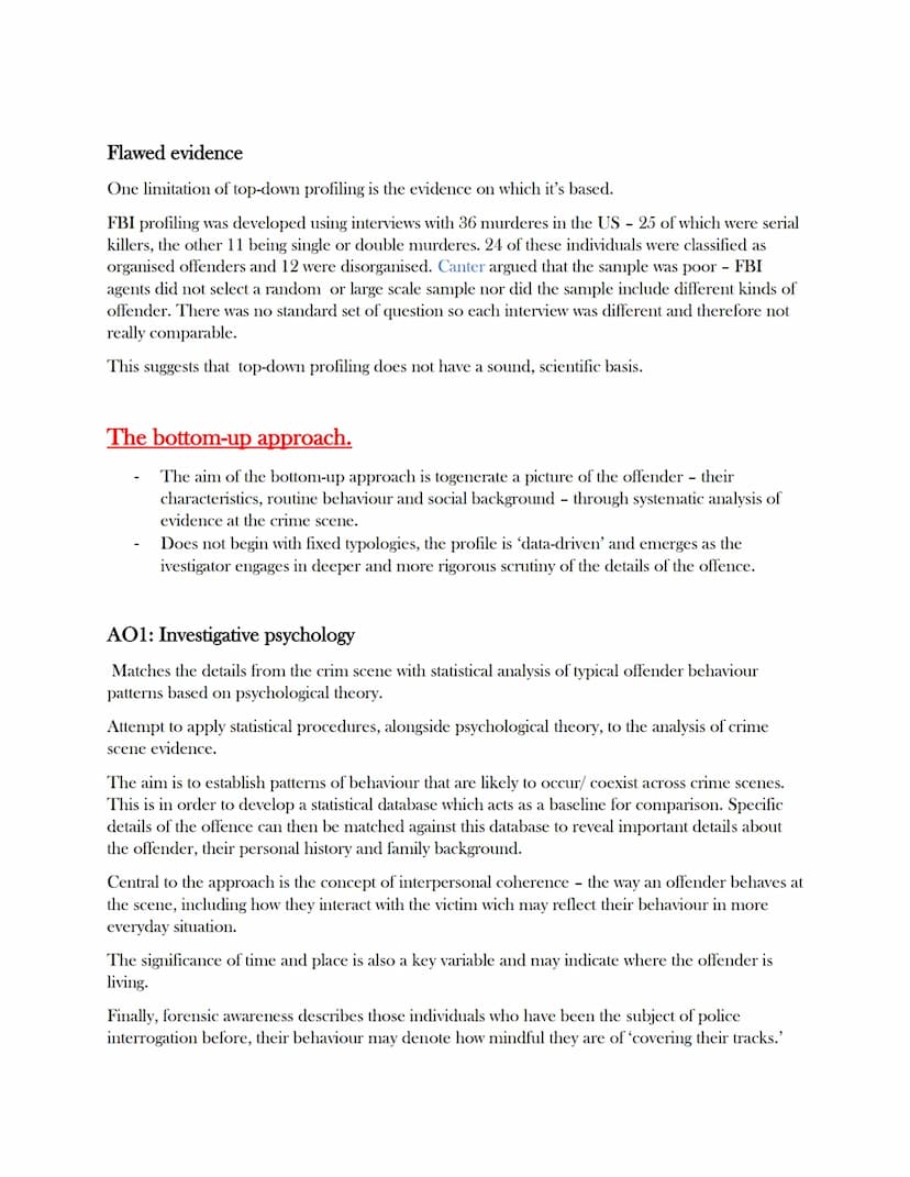 Forensic psychology.
The top-down approach.
AO1:Offending profiling
Offending profiling- A behavioural and analytical tool that is intended 