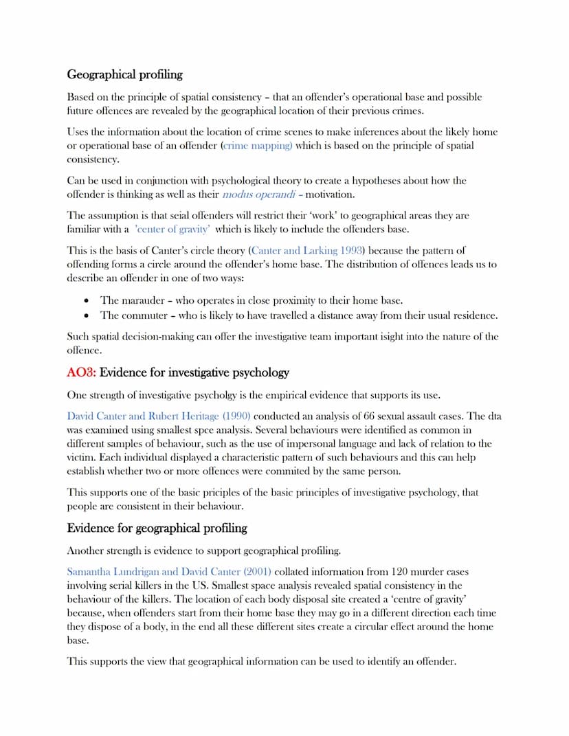 Forensic psychology.
The top-down approach.
AO1:Offending profiling
Offending profiling- A behavioural and analytical tool that is intended 